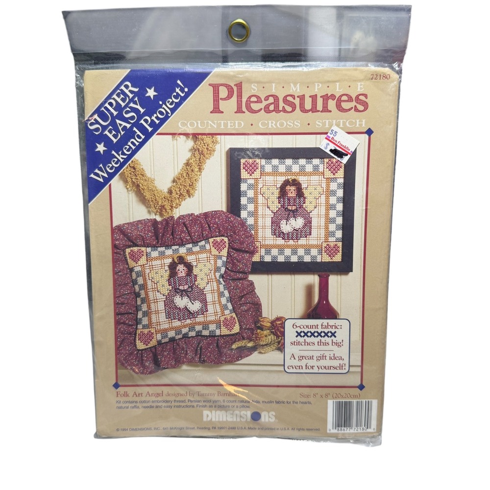 Dimensions Simple Pleasures Folk Art Angel Counted Cross Stitch Kit 72180